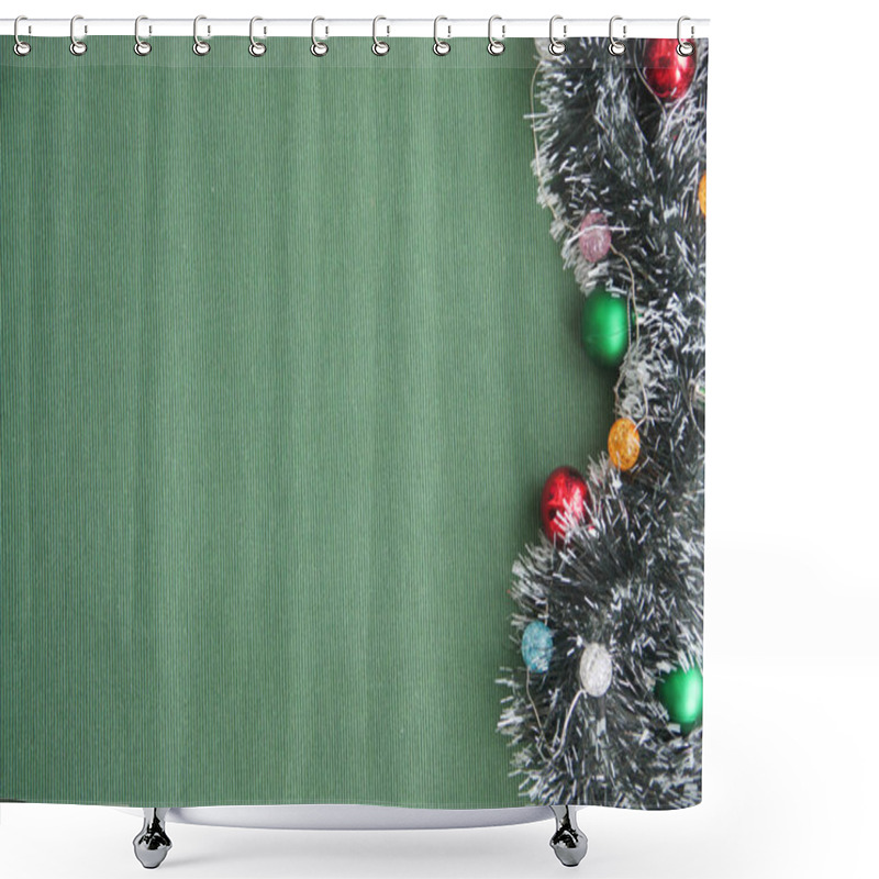 Personality  New Year's Tinsel, Garland, Balls On A Green Background Shower Curtains