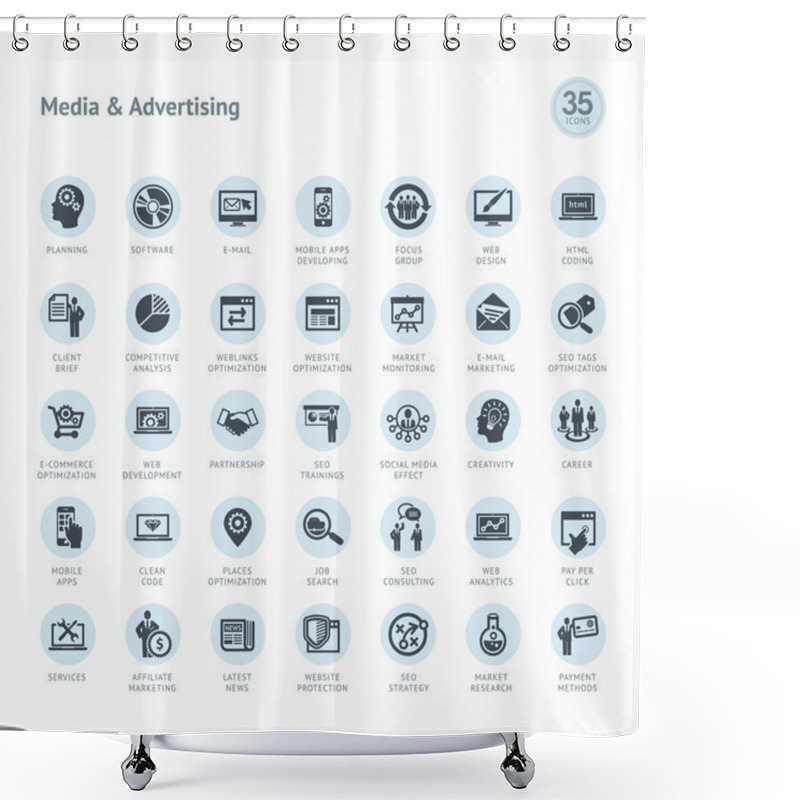 Personality  Set Of Media And Advertising Icons Shower Curtains