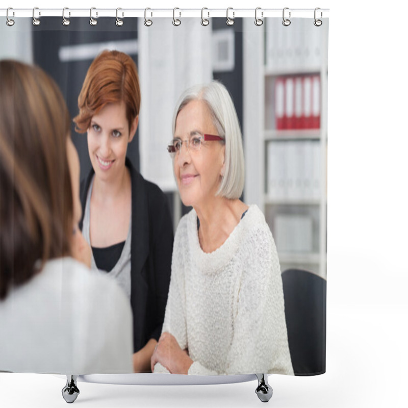 Personality  Female Job Applicant With Two Personnel Officers Shower Curtains