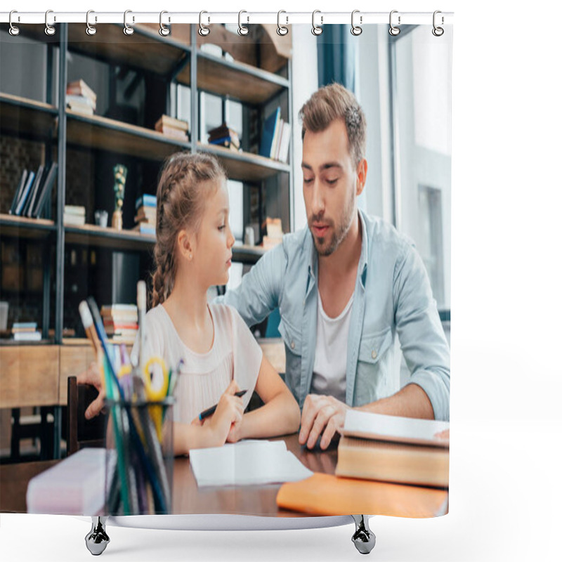 Personality  Father Doing Homework With Daughter Shower Curtains