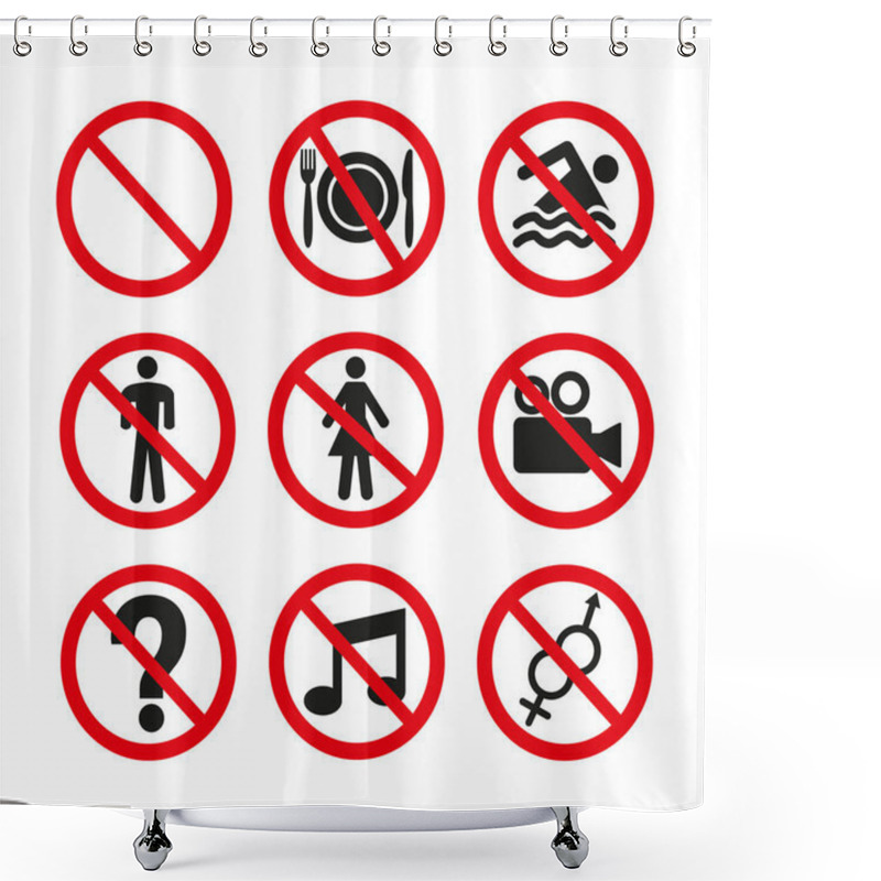 Personality  Prohibition Signs Set Safety On White Background. Vector Illustration Shower Curtains