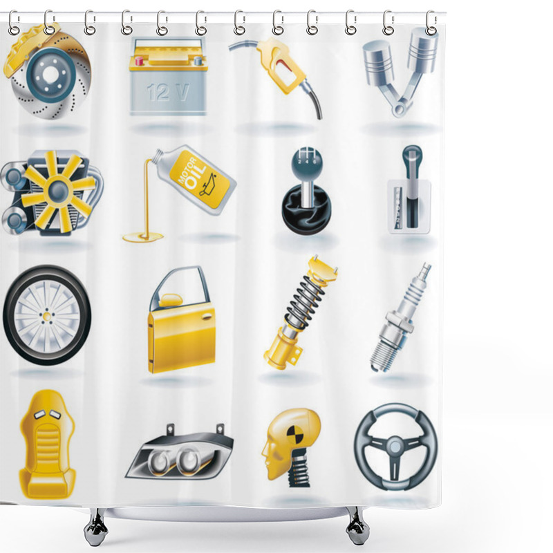 Personality  Vector Car Parts Icon Set Shower Curtains