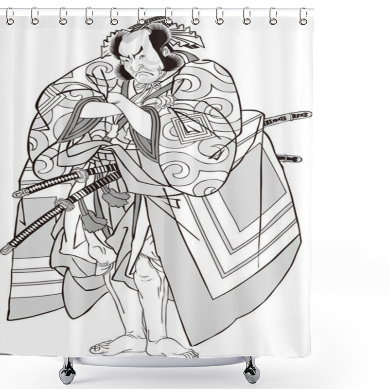 Personality  Ukiyoe Kabuki A Actor 48 Black And White Shower Curtains