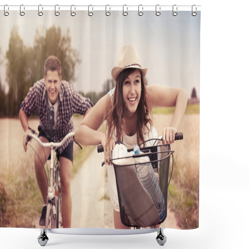 Personality  Couple Racing On Bikes Shower Curtains