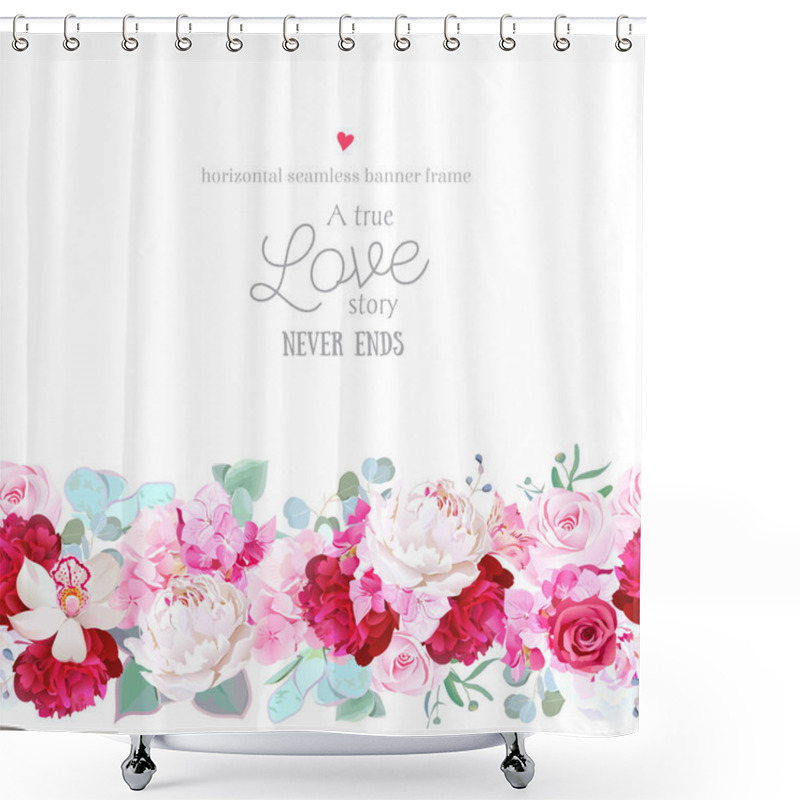 Personality  Horizontal Seamless Line Garland With Rose, Peony, Hydrangea, Or Shower Curtains