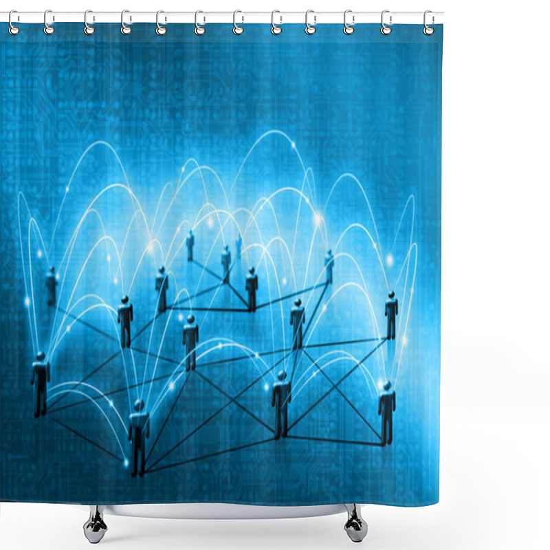 Personality  World Map On A Technological Background, Glowing Lines Symbols Of The Internet, Radio, Television, Mobile And Satellite Communications. Shower Curtains