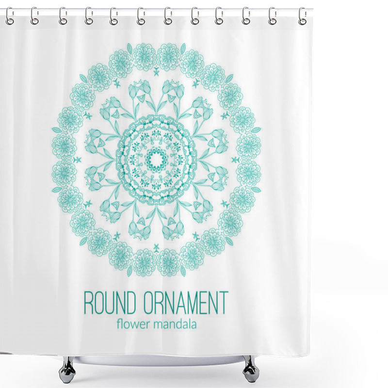 Personality  Vector Hand Drawn Blue Floral Mandala Circle Ornament Isolated On The White Background.  Shower Curtains