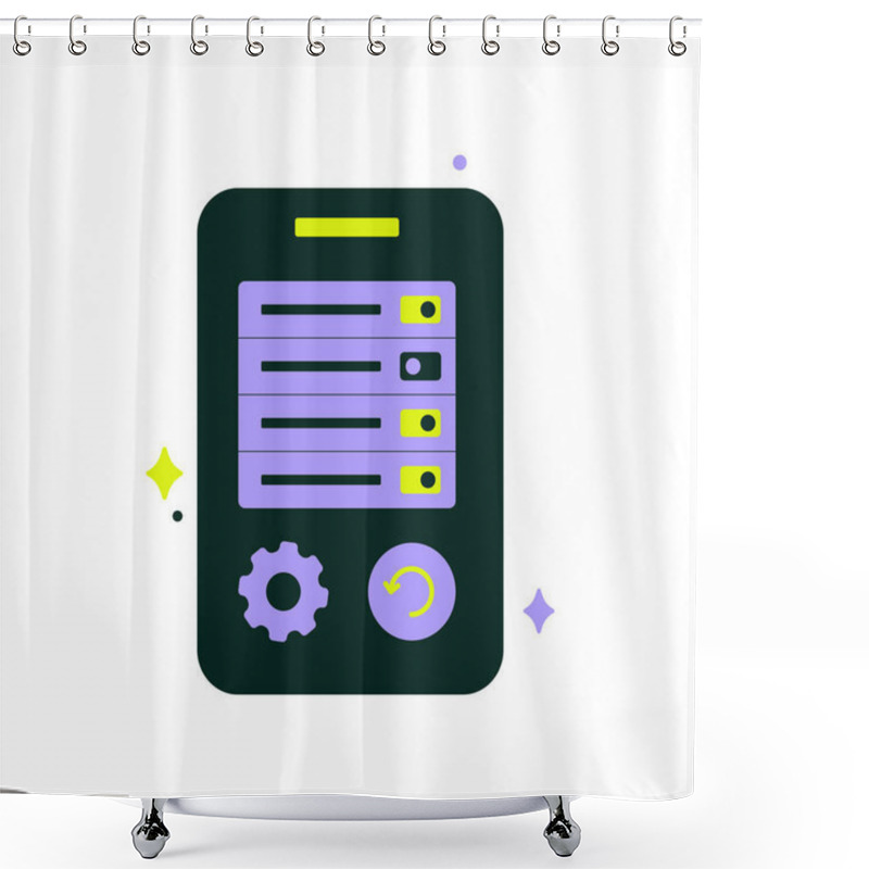 Personality  A Mobile Device Screen Displaying A Settings Panel With Icons For Customization, System Control, And Configuration, Isolated On A White Background. Shower Curtains