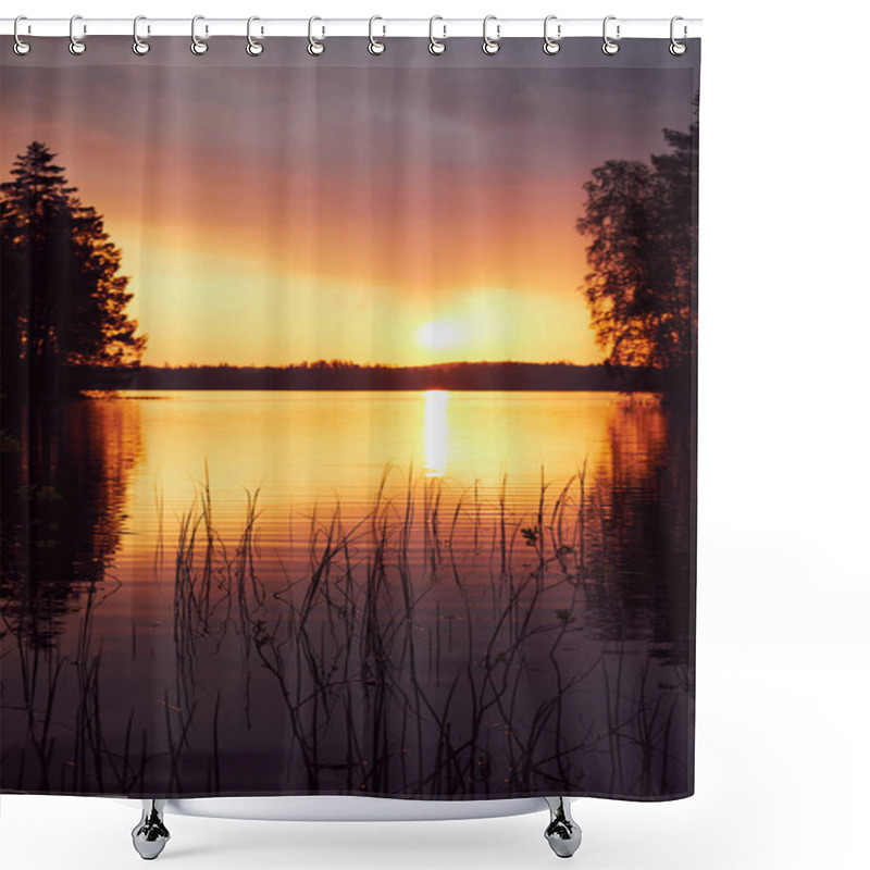 Personality  Sunset Over A Finnish Lake. Intentionally Blurred Background. Shower Curtains