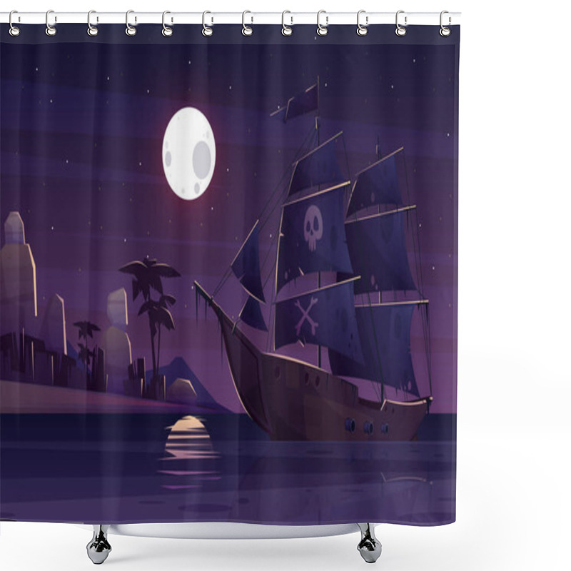 Personality  Pirate Ship Sailing Near Uninhabited Island Vector Shower Curtains