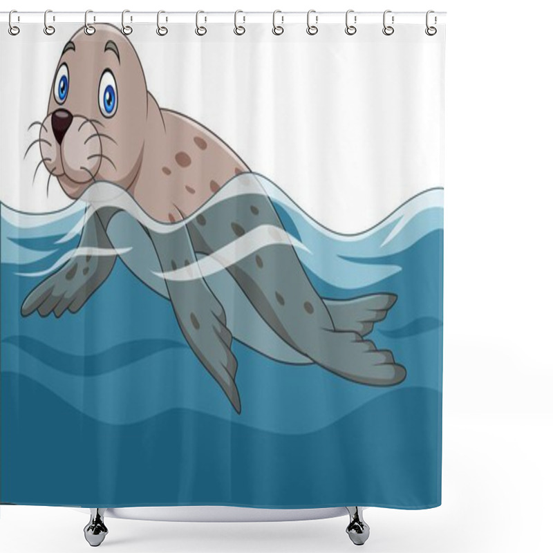 Personality  Vector Illustration Of Cartoon Sea Lion Swimming In The Ocean Shower Curtains