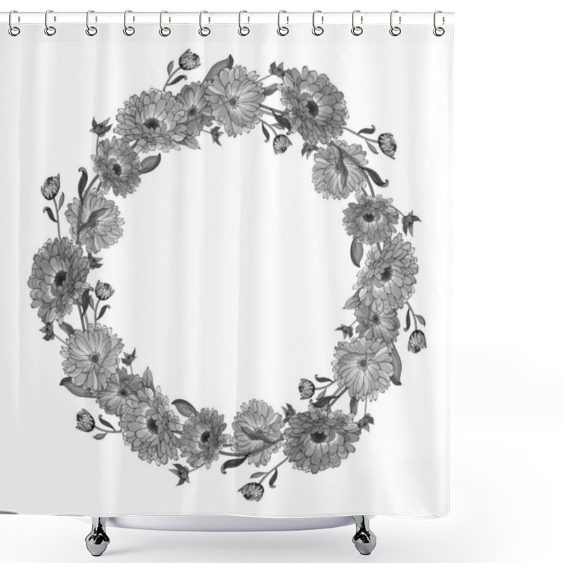 Personality  Beautiful Floral Wreath With Calendula Flowers Isolated On White Background, Vector, Illustration Shower Curtains