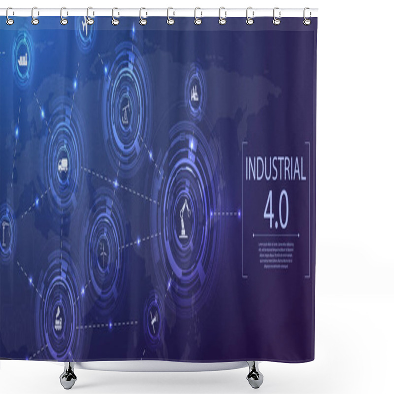 Personality  Concept Of Industry 4.0. Automation, The Flow Of The Icons, Data Exchange Technology In Production. Internet Of Things (IoT) Networking Concept For Connected Devices. Spider Web Of Network Connections Shower Curtains