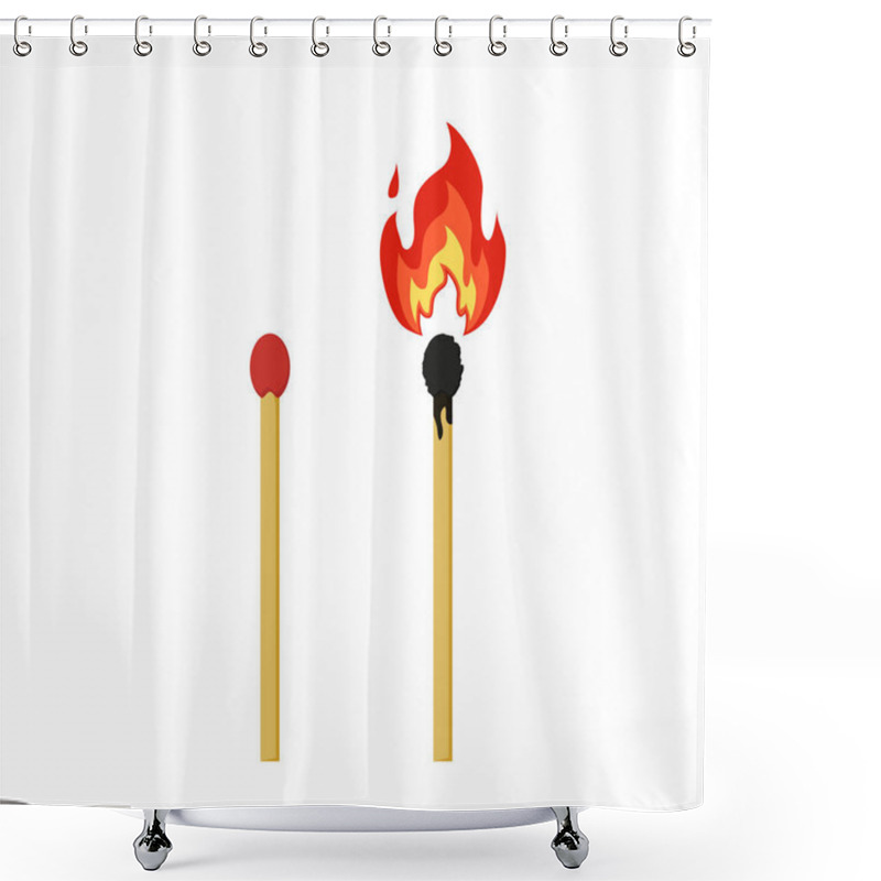 Personality  Matches Burning On White Background In Flat Shower Curtains