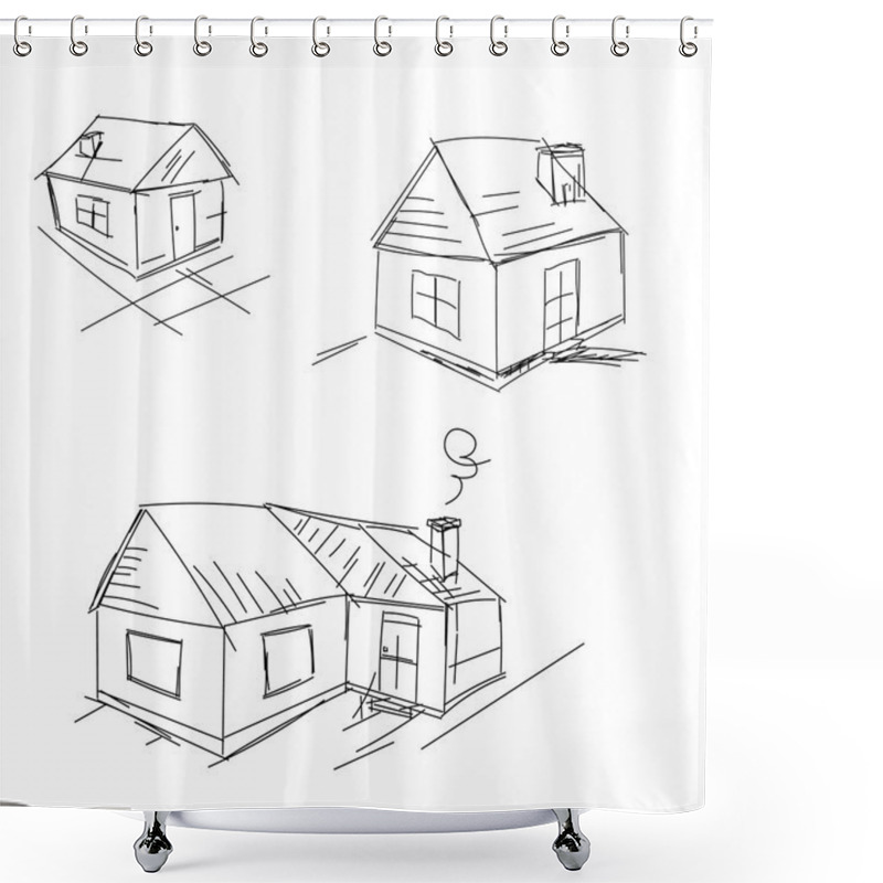 Personality  Doodle Hand Drawn Houses. Pencil Vector Sketch Shower Curtains