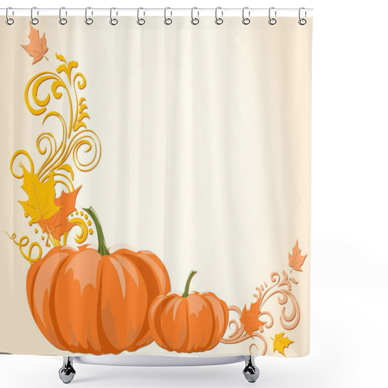 Personality  Light Autumn Frame With Pumpkins And Leaves And Room For Text. Thanksgiving Greeting Card Template. Shower Curtains