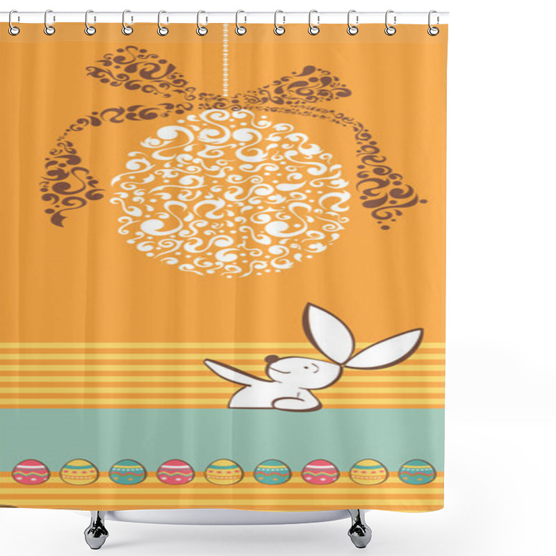 Personality  Tribal Egg And Easter Rabbit Orange Background Shower Curtains