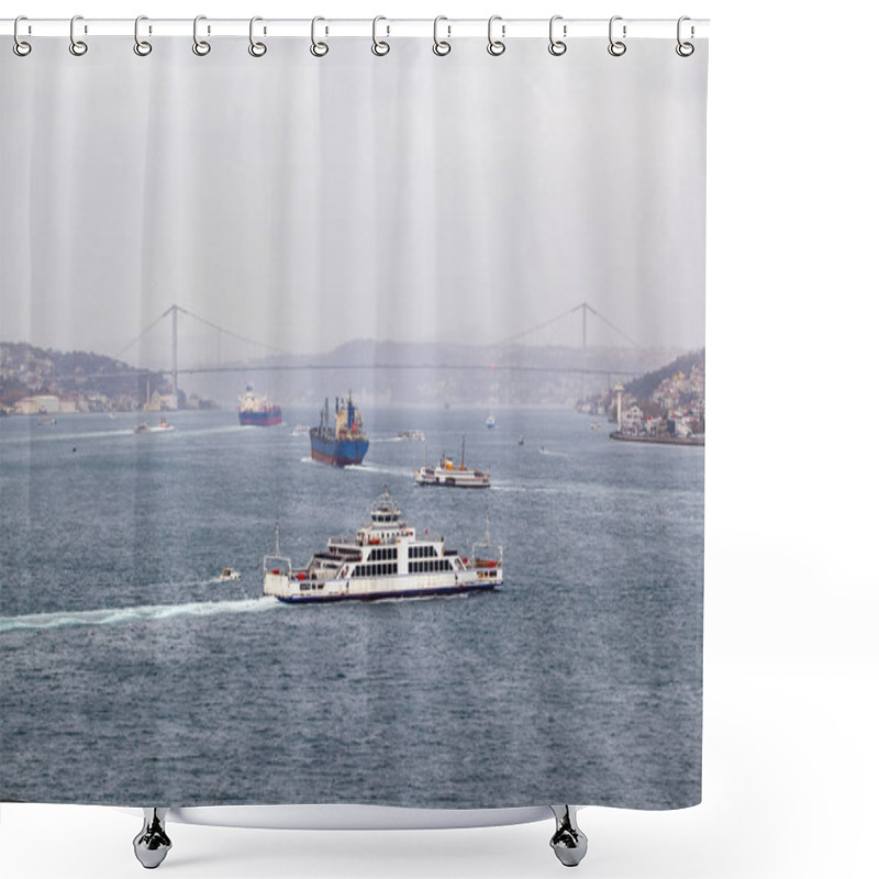 Personality  Istanbul Bosphorus Bridge. And Ferry On The Sea, And The Old Pas Shower Curtains