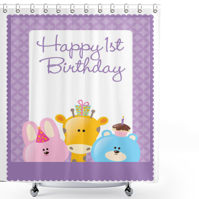 Personality  Happy First Birthday Flyer Template Shower Curtains