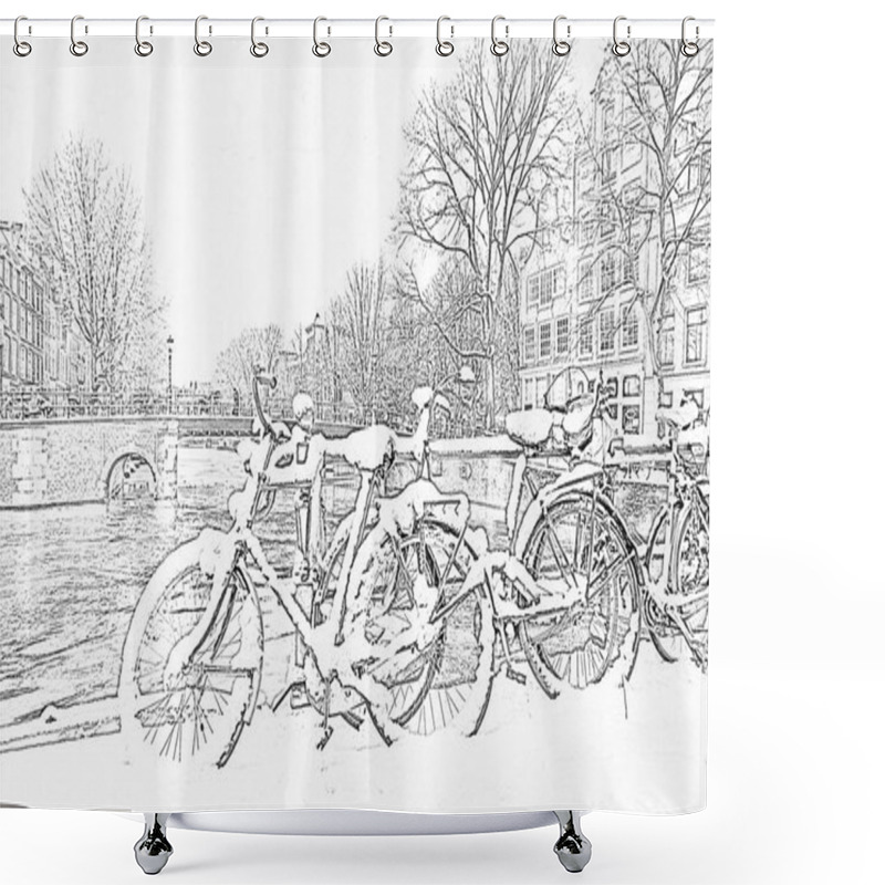 Personality  Pencil Drawing From Snowy Amsterdam In The Netherlands Shower Curtains