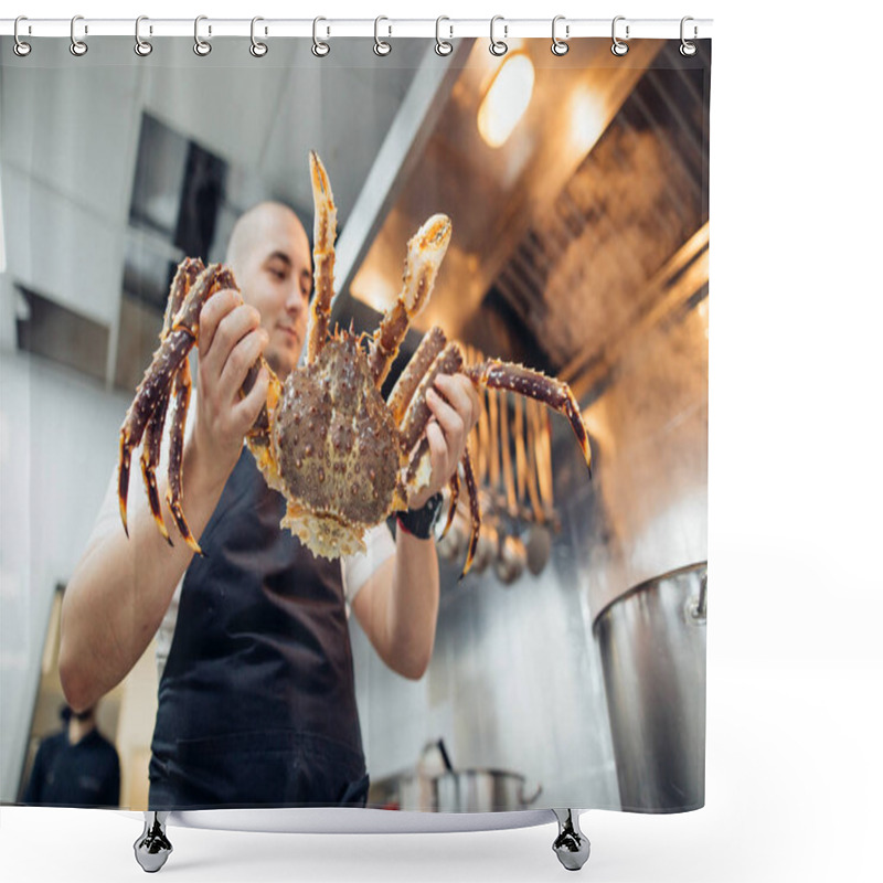 Personality  Young Chef With Cooked Dungeness Crabs At Kitcen Shower Curtains