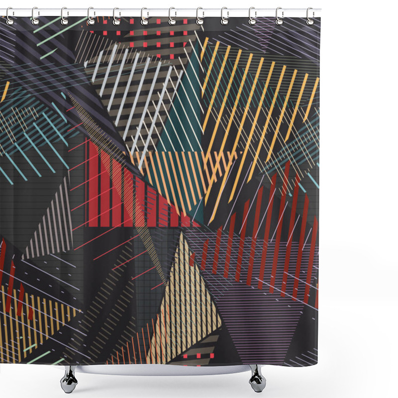 Personality  Colored Hallucinatory Futuristic Art. Zigzag Collage Seamless Pattern. Repetitive Abstract Vector. Shower Curtains