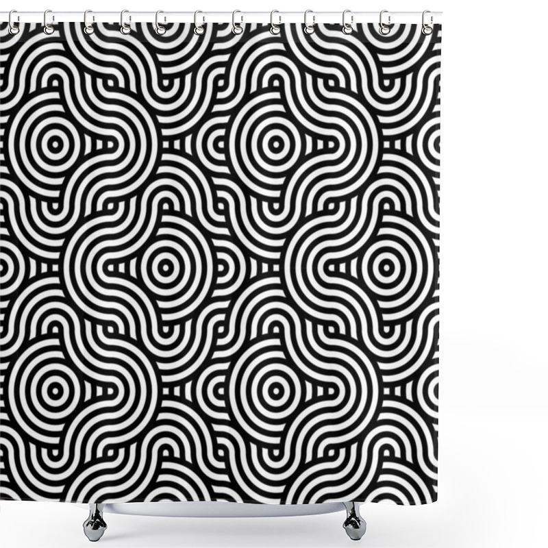 Personality  Abstract Background In Black And White With Wavy Lines Pattern Shower Curtains