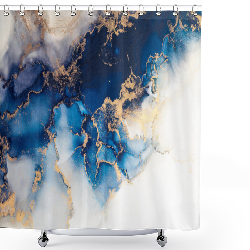 Personality  Marble Ink Abstract Art From Exquisite Original Painting For Abstract Background . Painting Was Painted On High Quality Paper Texture To Create Smooth Marble Background Pattern Of Ombre Alcohol Ink . Shower Curtains