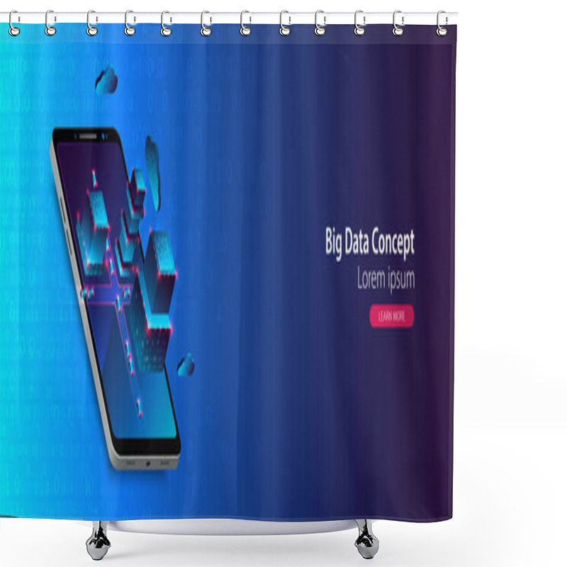 Personality  Isometric Mobile Phone. ��ig Data Flow Processing Concept, Cloud Shower Curtains