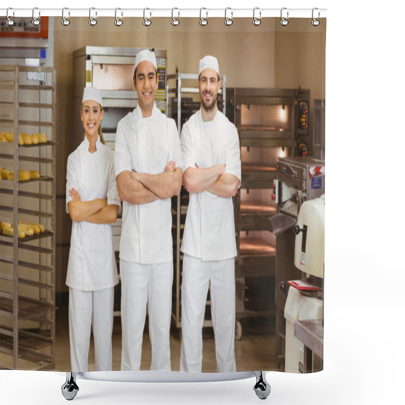 Personality  Team Of Bakers Smiling At Camera Shower Curtains