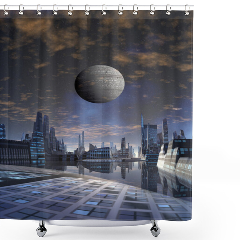 Personality  Futuristic Alien City - Computer Artwork Shower Curtains