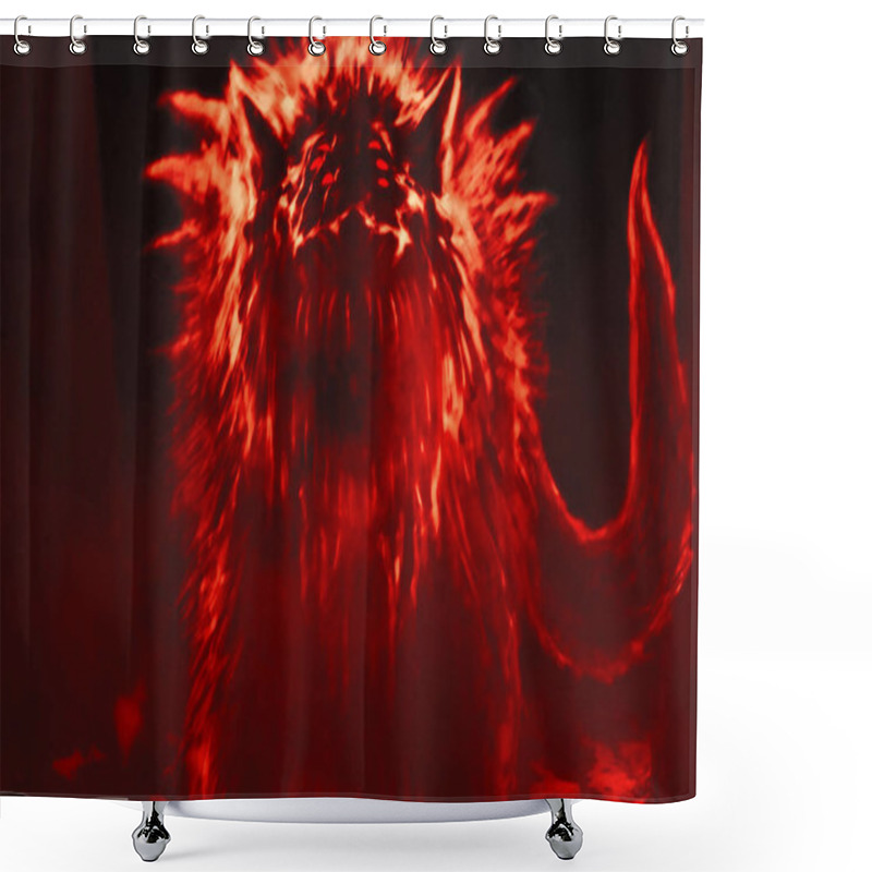 Personality  Alien Wolf Emerges From Dark Forest And Opens His Mouth. Illustration In Genre Of Horror. Shower Curtains