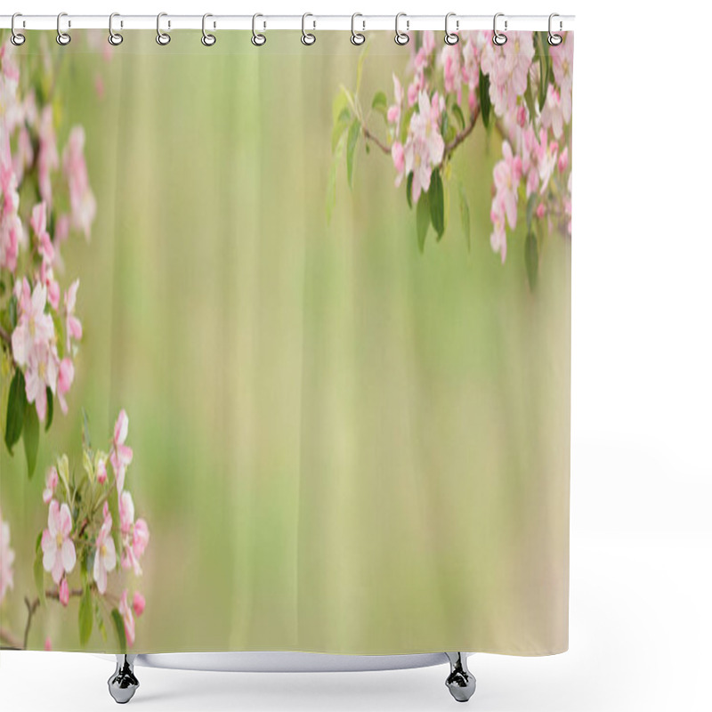 Personality  Pink Apple Blossoms On A Background Of Blurred Green. Spring Background. Blossoming Garden. Shower Curtains