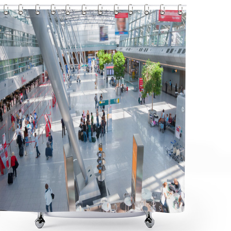 Personality  Interior Of Modern International Airport. No Recognizable Faces And Advertising Shower Curtains