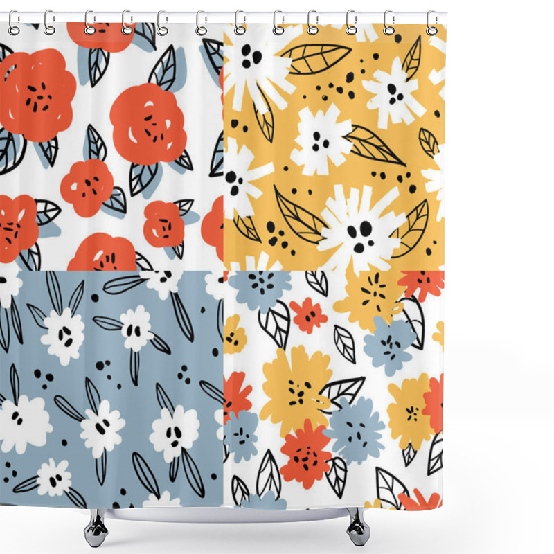 Personality  Set With Flower Graphic Seamless Patterns Shower Curtains