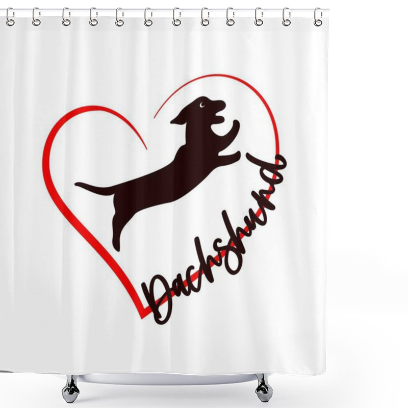 Personality  Dachshund With Dog Silhouette And Red Heart. T Shirt Print Design. Vector Illustration. Pet Lover Concept. Shower Curtains