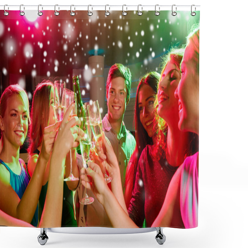 Personality  Smiling Friends With Glasses Of Champagne In Club Shower Curtains