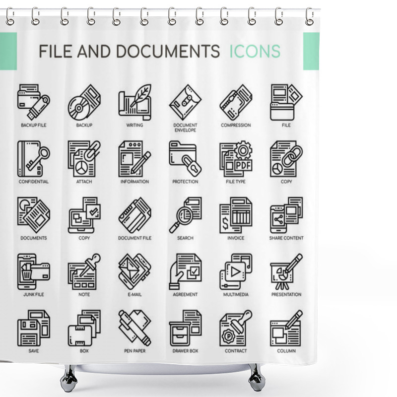 Personality  File And Documets , Thin Line And Pixel Perfect Icons Shower Curtains