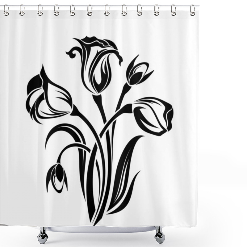 Personality  Black Silhouette Of Flowers. Vector Illustration. Shower Curtains