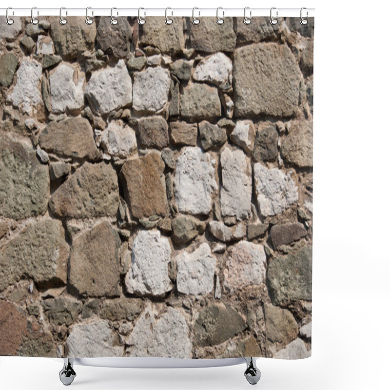 Personality  Wall From Large Stone Blocks Shower Curtains