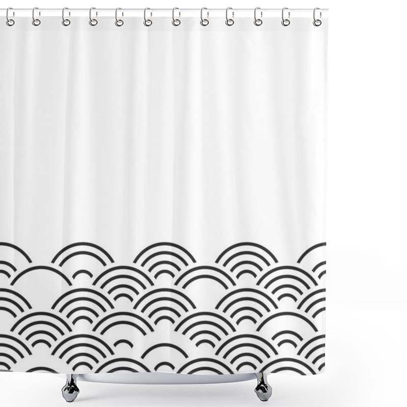 Personality  Seigaiha Or Seigainami Literally Means Wave Of The Sea. Card Banner Design For Text Abstract Scales Simple Nature Background With Japanese Circle Pattern Black White Colors. Vector Illustration Shower Curtains