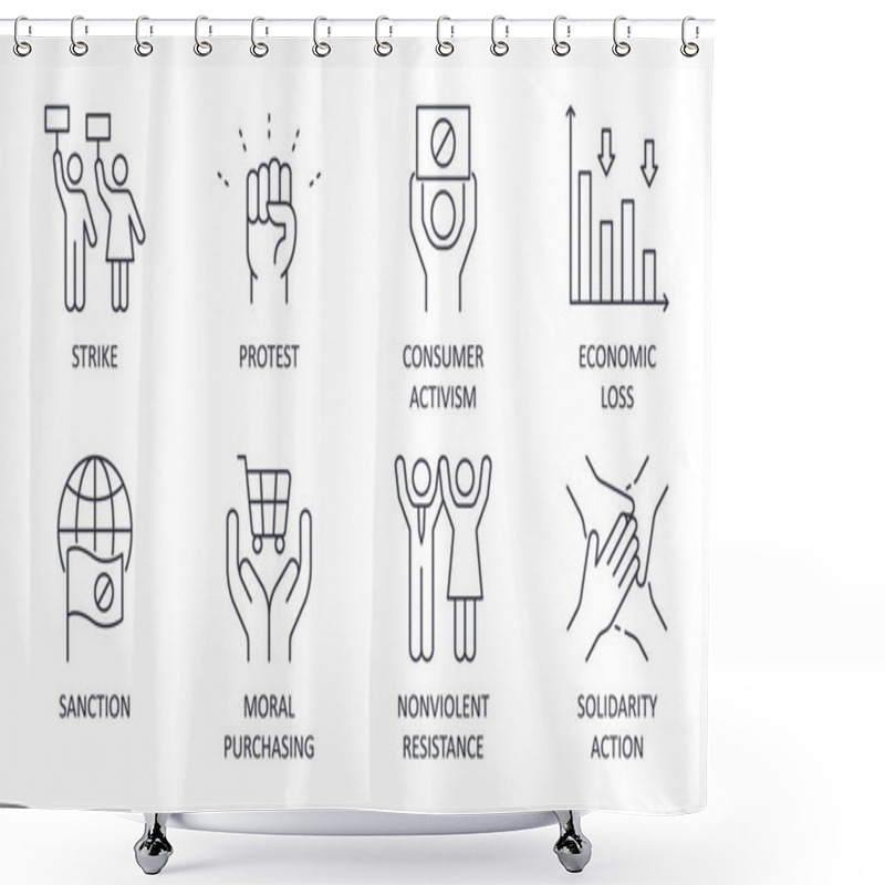 Personality  Boycott Vector Icons. Set Of Social Confrontation Symbols Editable Stroke. Strike Protest Sanction Consumer Activism. Economic Loss Moral Purchasing Nonviolent Resistance Solidarity Action. Shower Curtains