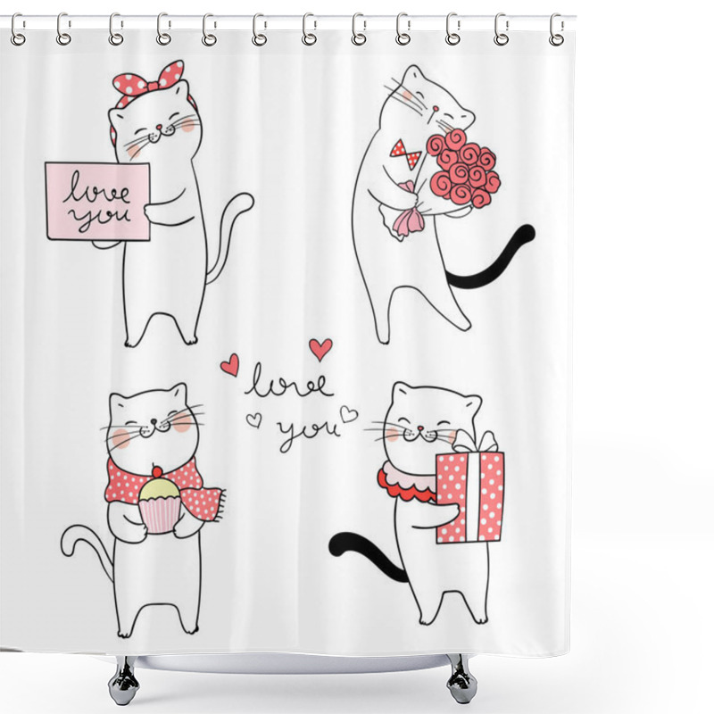 Personality  Draw Sweety Cat For Valentine's Day Shower Curtains