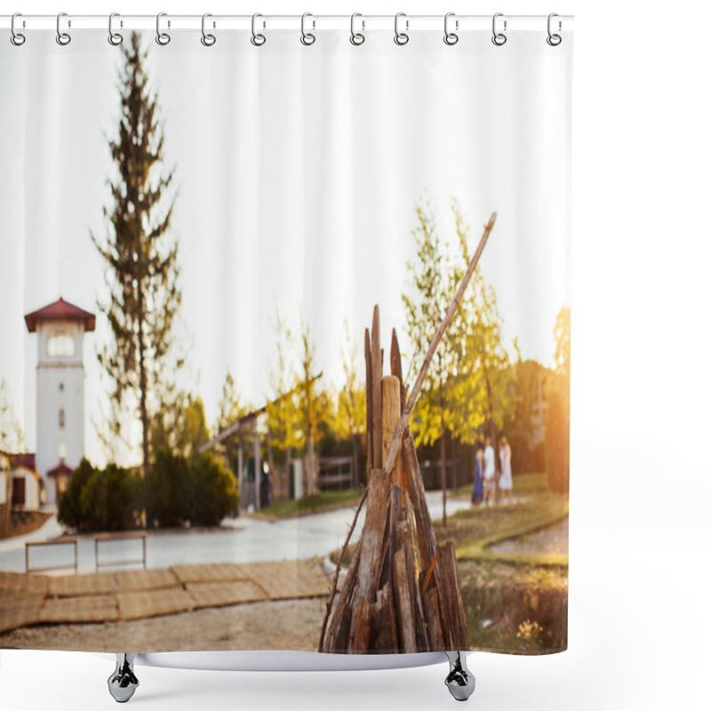 Personality  Firewood Piled Up For A Fire At Sunset At The Spring Festival Shower Curtains