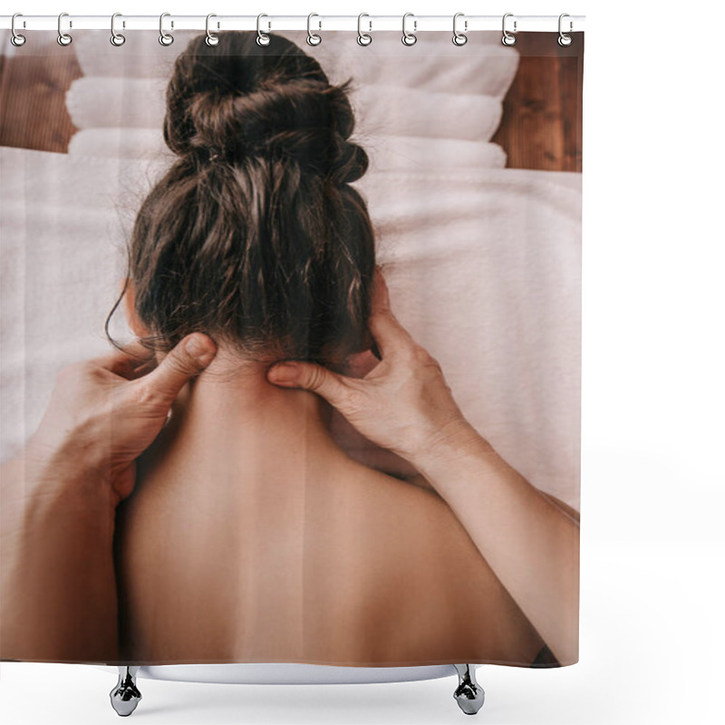 Personality  Cropped View Of Masseur Doing Neck Massage To Woman In Spa Salon  Shower Curtains