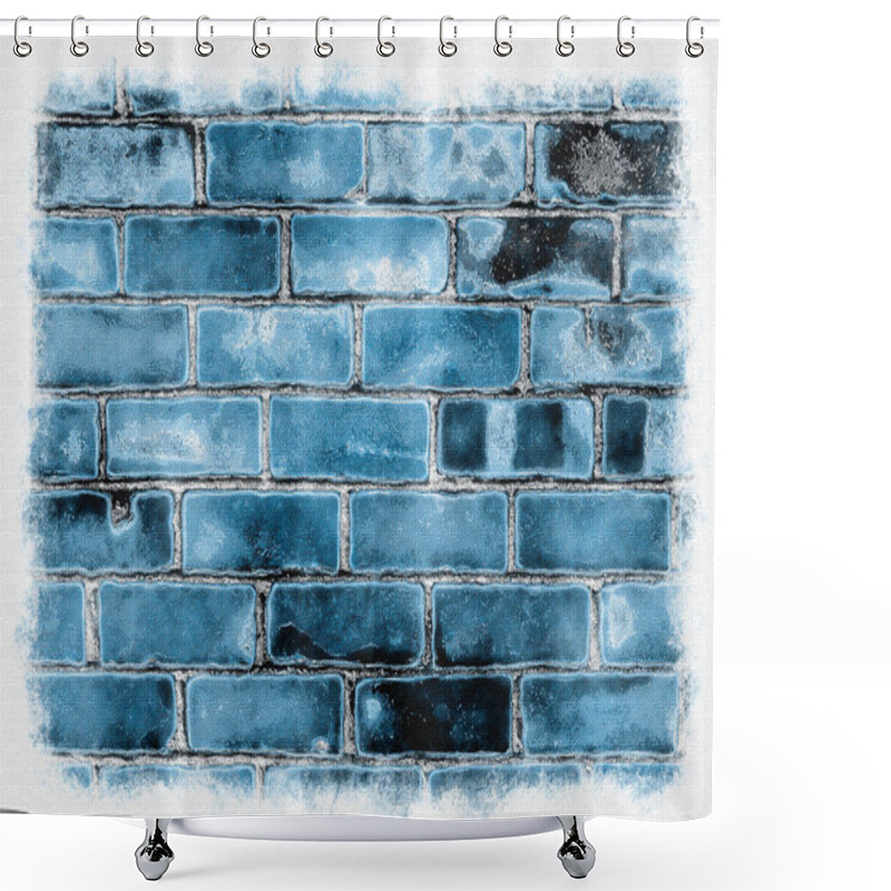 Personality  An Abstract Close Up Of A Blue Brick House Wall In Grunge Watercolor Painted On Canvas Shower Curtains