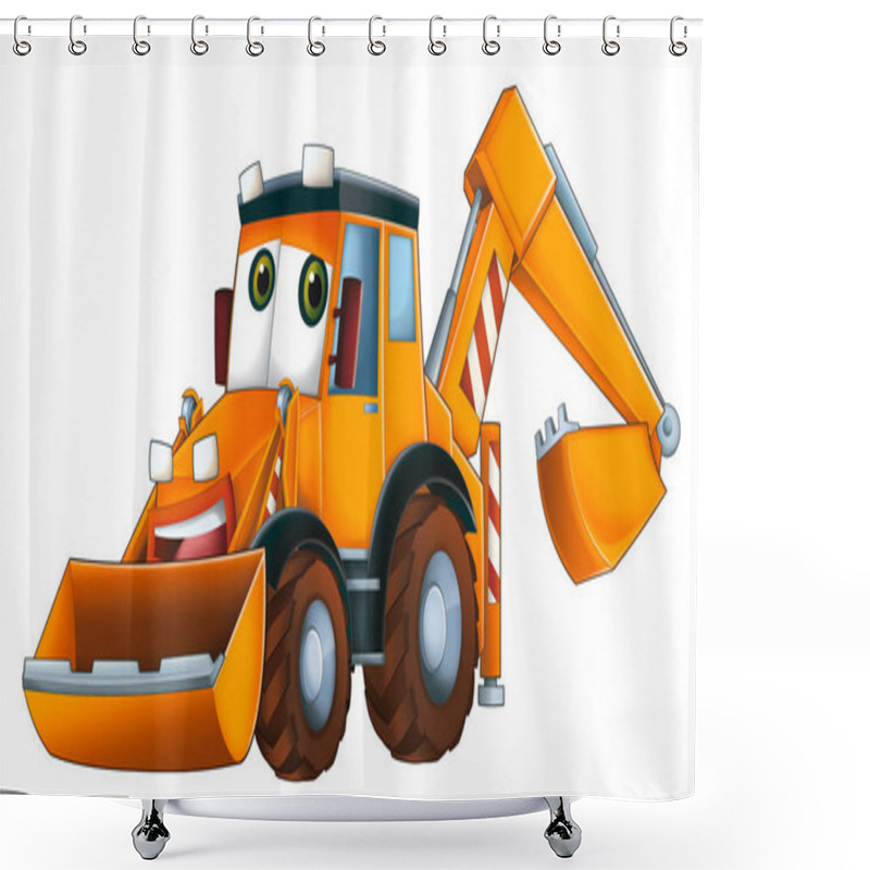 Personality  Cartoon Funny Excavator - On White Background - Illustration For Children Shower Curtains