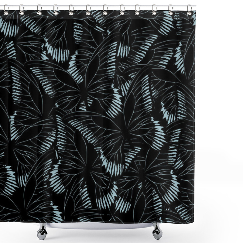 Personality  Dark Seamless Background With Butterfly Wings. Vector Shower Curtains