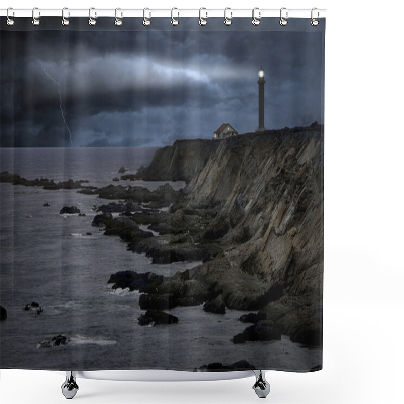 Personality  Lighthouse During A Heavy Storm At Night Shower Curtains