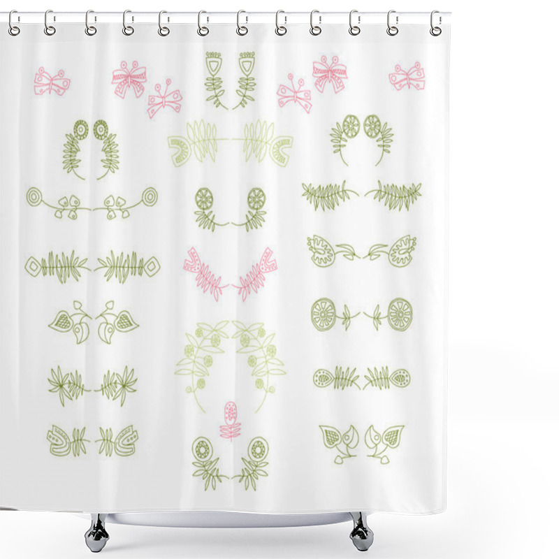 Personality  Set Of Symmetrical Floral Graphic Design Elements. Shower Curtains